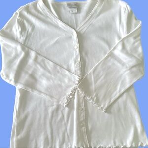 Pierre Cardin Rare Vintage White Knit Ruffle Cardigan Cotton Sweater M